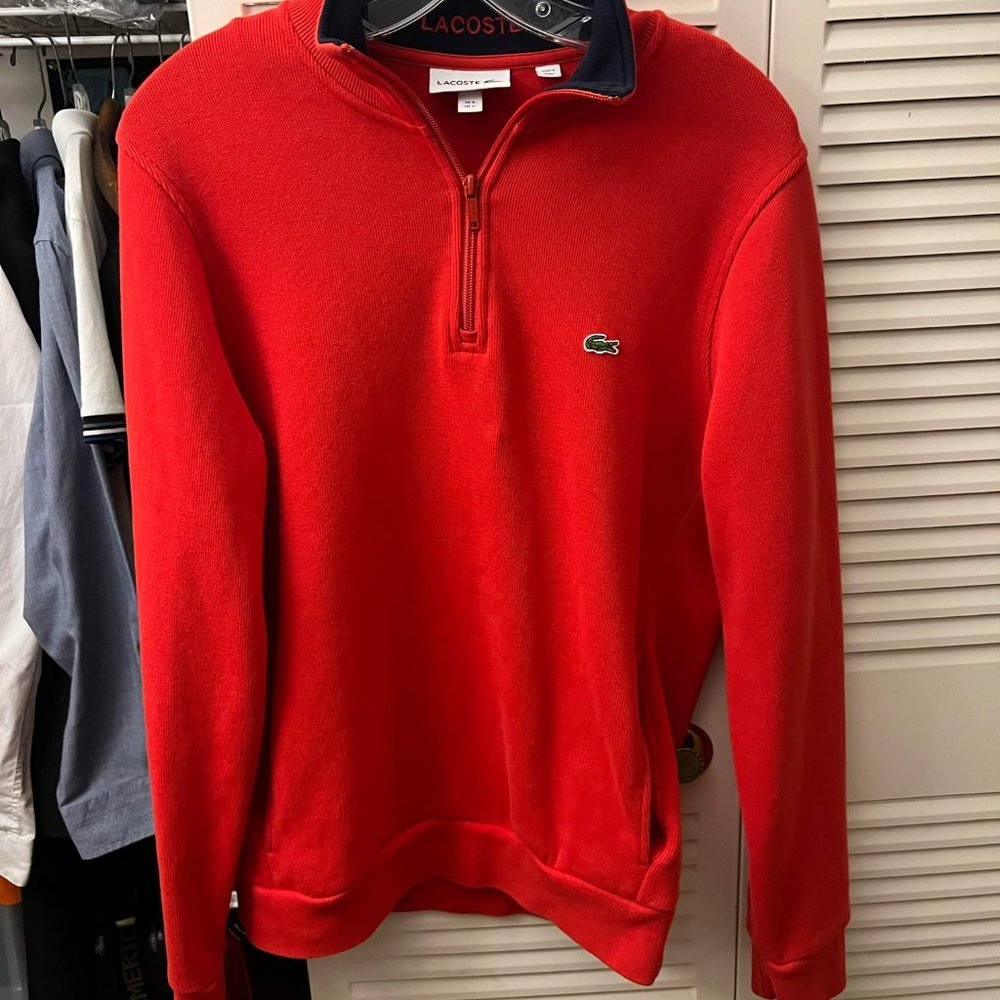 Lacoste red quarter zip, size large